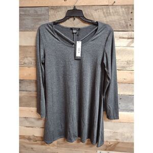 NWT 5th & Love Medium (M) Heather Gray Swing Long Sleeve Criss Cross Chest Dress